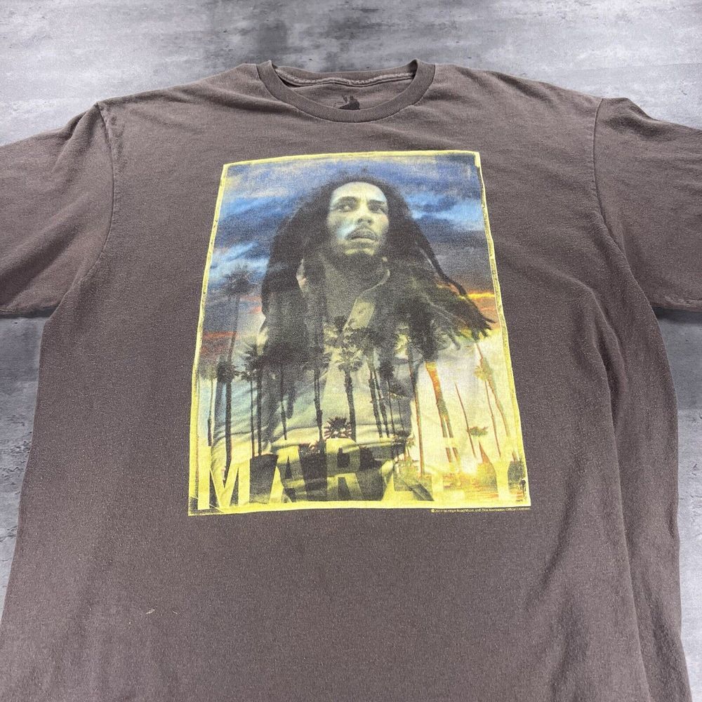 Bob Marley Shirt Adult L Women Gray Brown Faded Reggae Jamaica Rasta Music Merch